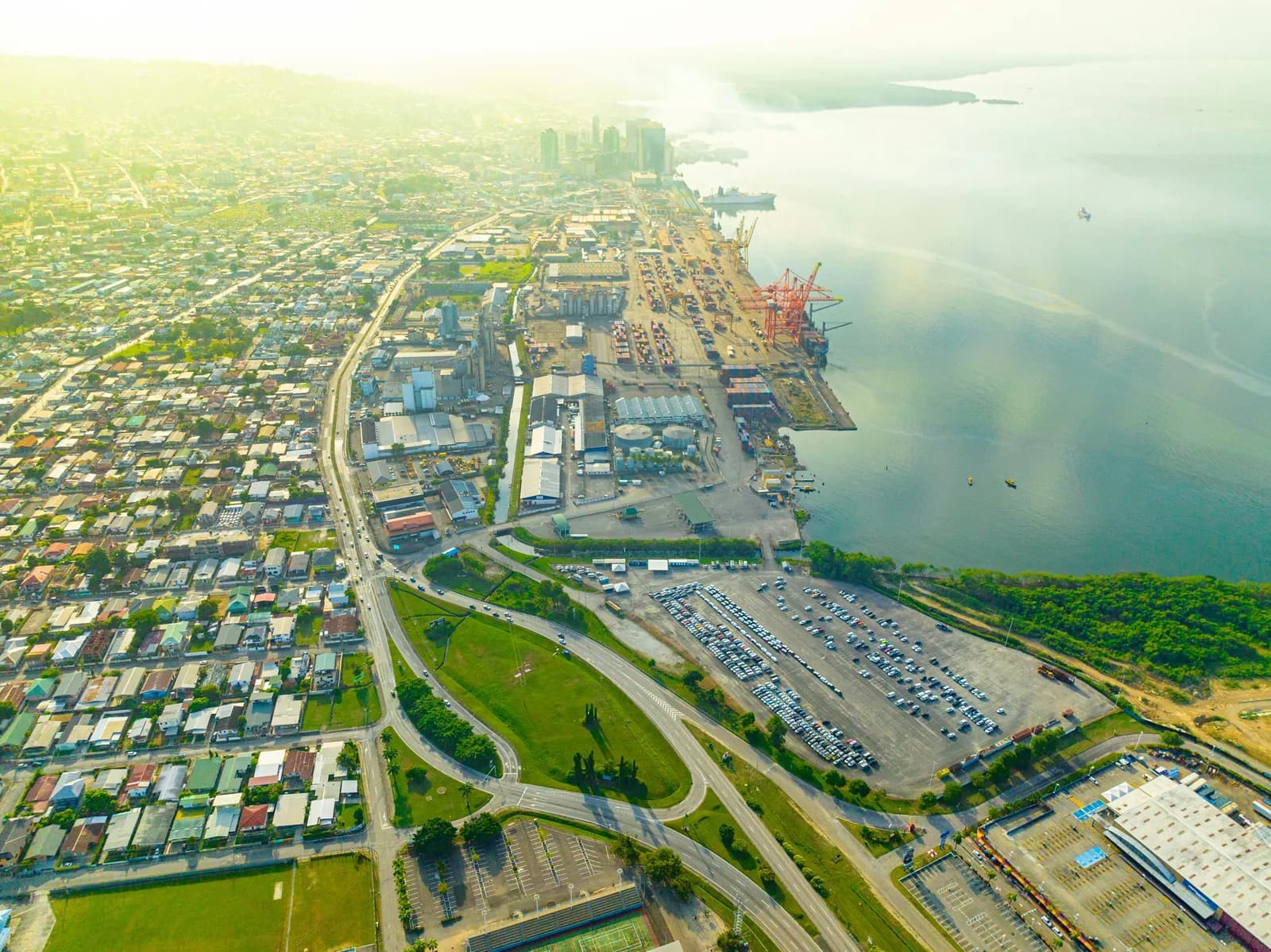 Aerial view of Port of Spain and its waterfront, Trinidad and Tobago
